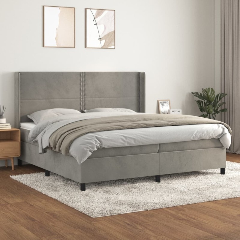vidaXL Boxspringbett mit Matratze Hellgrau 200x200 cm Samt vidaXL Boxspringbett mit Matratze Hellgrau 200x200 cm Samt