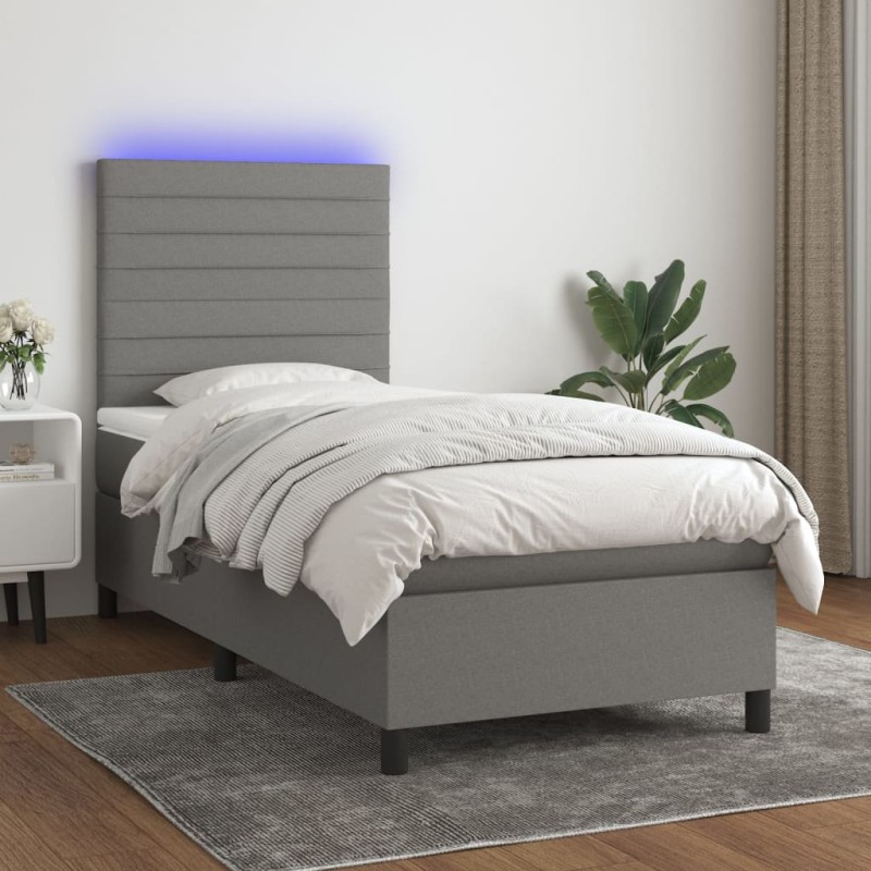 vidaXL Boxspringbett mit Matratze & LED Dunkelgrau 100x200 cm Stoff vidaXL Boxspringbett mit Matratze & LED Dunkelgrau 100x200 cm Stoff