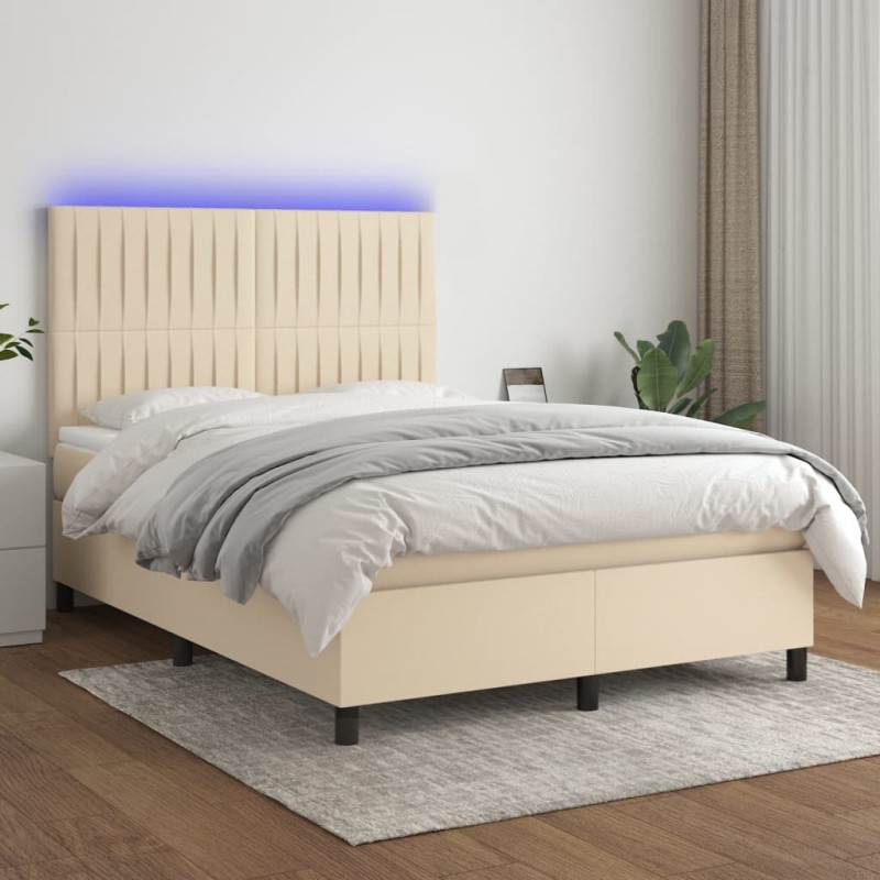 vidaXL Boxspringbett mit Matratze & LED Creme 140x200 cm Stoff vidaXL Boxspringbett mit Matratze & LED Creme 140x200 cm Stoff