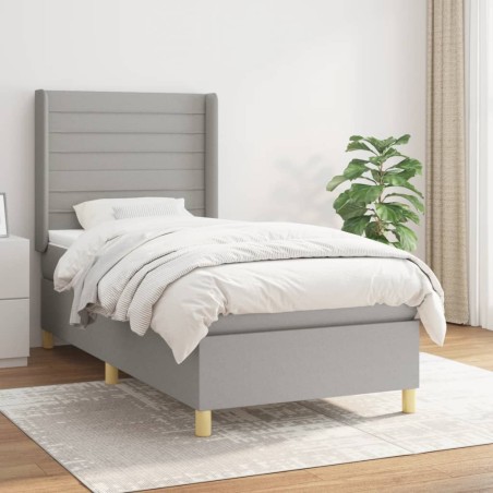 vidaXL Boxspringbett mit Matratze Hellgrau 90x190 cm Stoff