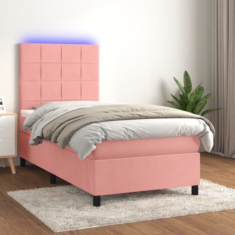 vidaXL Boxspringbett mit Matratze & LED Rosa 100x200 cm Samt vidaXL Boxspringbett mit Matratze & LED Rosa 100x200 cm Samt