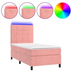vidaXL Boxspringbett mit Matratze & LED Rosa 100x200 cm Samt