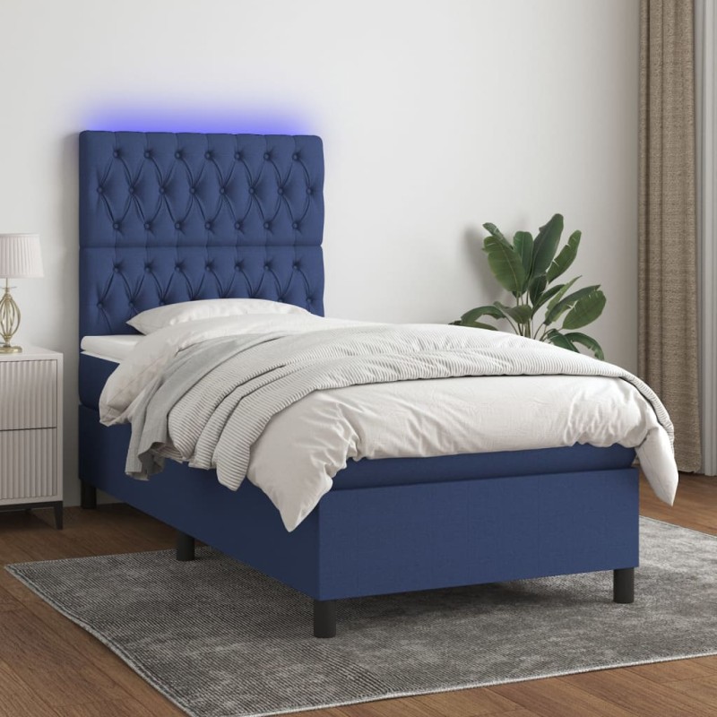 vidaXL Boxspringbett mit Matratze & LED Blau 80x200 cm Stoff vidaXL Boxspringbett mit Matratze & LED Blau 80x200 cm Stoff