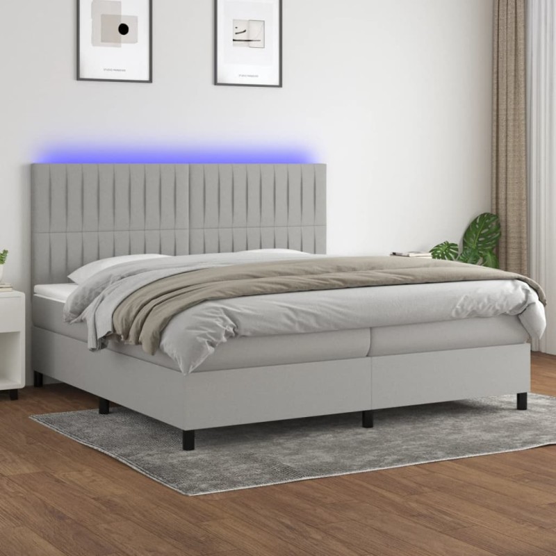 vidaXL Boxspringbett mit Matratze & LED Hellgrau 200x200 cm Stoff vidaXL Boxspringbett mit Matratze & LED Hellgrau 200x200 cm Stoff