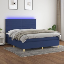 vidaXL Boxspringbett mit Matratze & LED Blau 180x200 cm Stoff