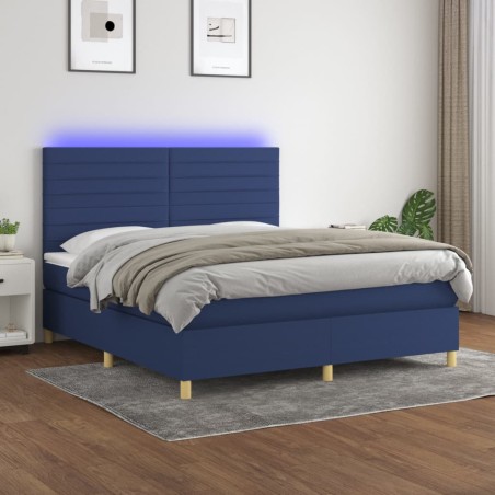 vidaXL Boxspringbett mit Matratze & LED Blau 180x200 cm Stoff
