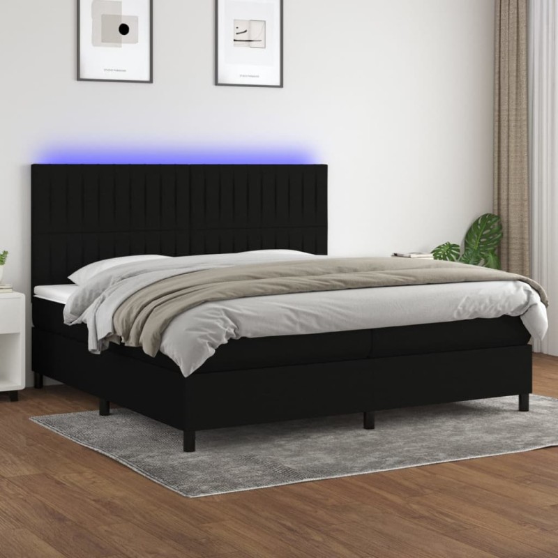 vidaXL Boxspringbett mit Matratze & LED Schwarz 200x200 cm Stoff vidaXL Boxspringbett mit Matratze & LED Schwarz 200x200 cm Stoff