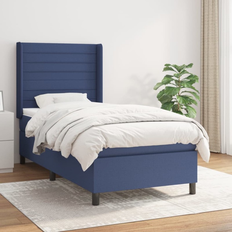 vidaXL Boxspringbett mit Matratze Blau 90x190 cm Stoff vidaXL Boxspringbett mit Matratze Blau 90x190 cm Stoff
