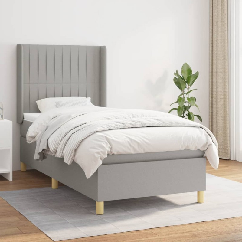 vidaXL Boxspringbett mit Matratze Hellgrau 100x200 cm Stoff vidaXL Boxspringbett mit Matratze Hellgrau 100x200 cm Stoff