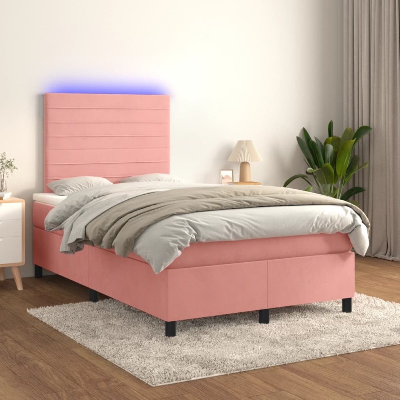 vidaXL Boxspringbett mit Matratze & LED Rosa 120x200 cm Samt vidaXL Boxspringbett mit Matratze & LED Rosa 120x200 cm Samt