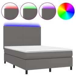 vidaXL Boxspringbett mit Matratze & LED Grau 140x190 cm Kunstleder