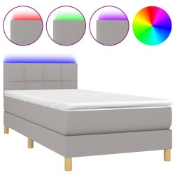 vidaXL Boxspringbett mit Matratze & LED Hellgrau 80x200 cm Stoff