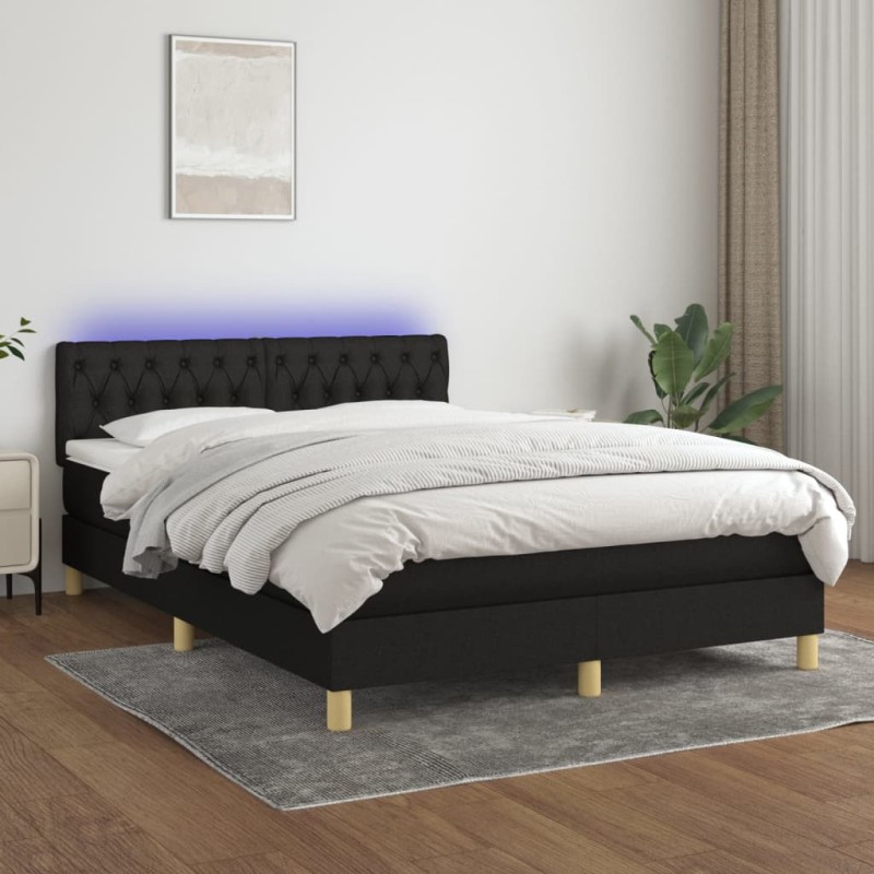 vidaXL Boxspringbett mit Matratze & LED Schwarz 140x190 cm Stoff vidaXL Boxspringbett mit Matratze & LED Schwarz 140x190 cm Stoff