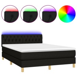 vidaXL Boxspringbett mit Matratze & LED Schwarz 140x190 cm Stoff