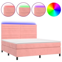 vidaXL Boxspringbett mit Matratze & LED Rosa 180x200 cm Samt