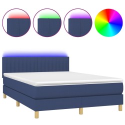 vidaXL Boxspringbett mit Matratze & LED Blau 140x190 cm Stoff