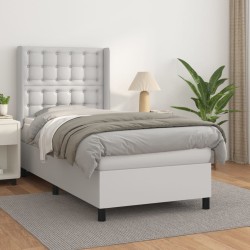 vidaXL Boxspringbett mit Matratze Weiß 90x200 cm Kunstleder