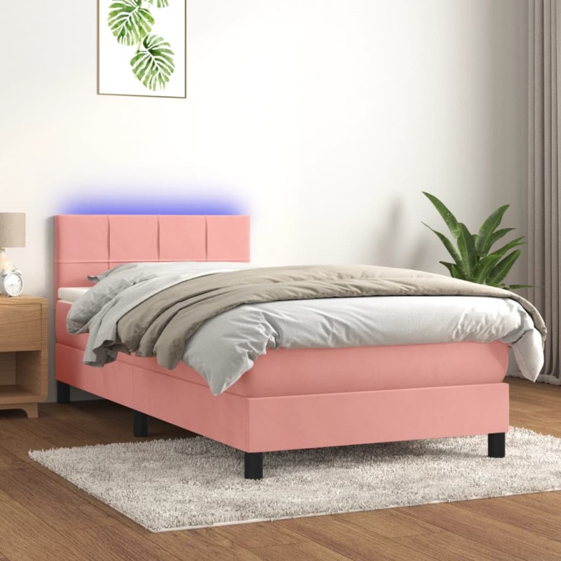 vidaXL Boxspringbett mit Matratze & LED Rosa 90x190 cm Samt vidaXL Boxspringbett mit Matratze & LED Rosa 90x190 cm Samt