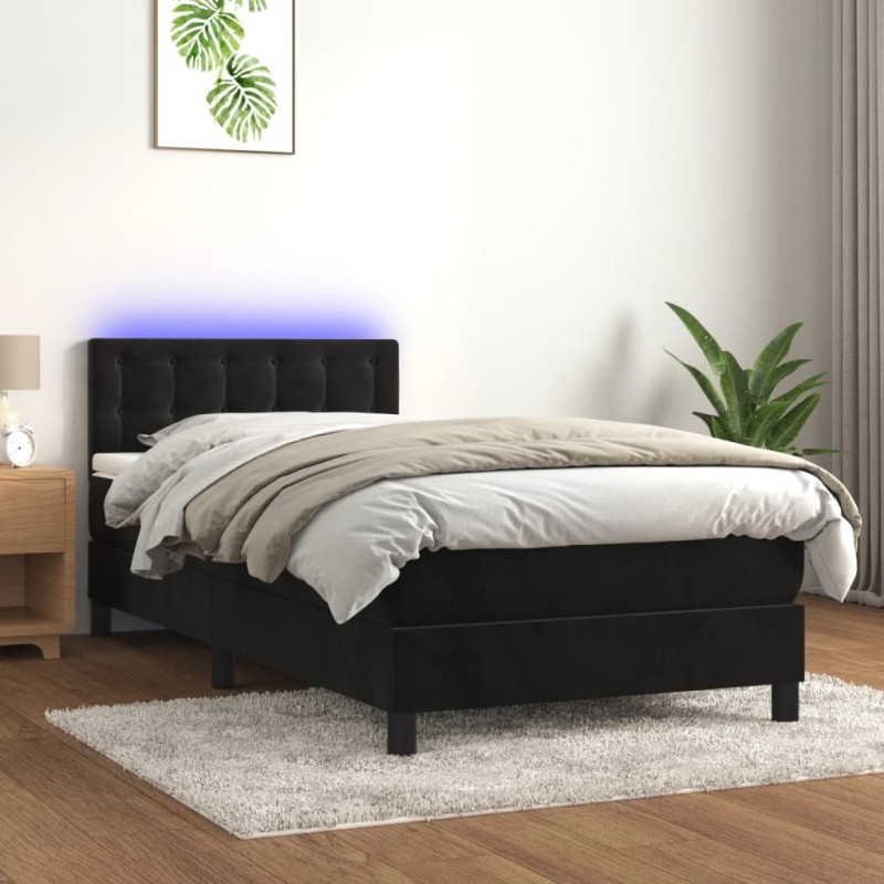 vidaXL Boxspringbett mit Matratze & LED Schwarz 80x200 cm Samt vidaXL Boxspringbett mit Matratze & LED Schwarz 80x200 cm Samt