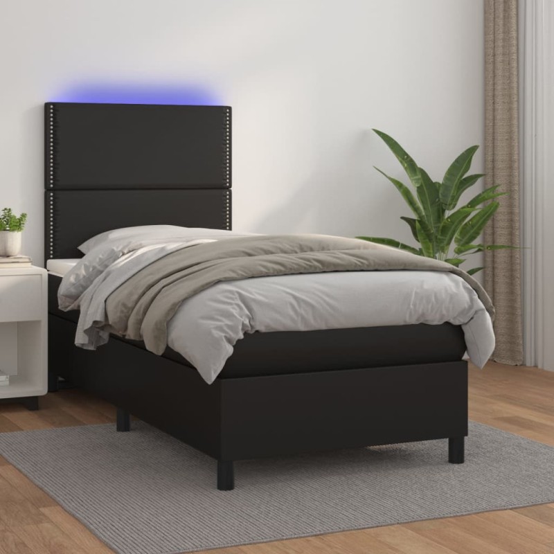 vidaXL Boxspringbett mit Matratze & LED Schwarz 80x200 cm Kunstleder vidaXL Boxspringbett mit Matratze & LED Schwarz 80x200 cm Kunstleder