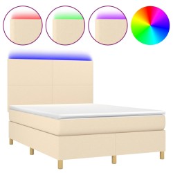 vidaXL Boxspringbett mit Matratze & LED Creme 140x190 cm Stoff