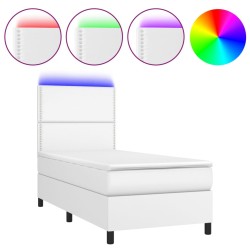 vidaXL Boxspringbett mit Matratze & LED Weiß 100x200 cm Kunstleder