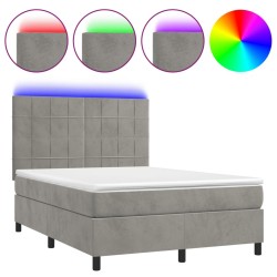 vidaXL Boxspringbett mit Matratze & LED Hellgrau 140x200 cm Samt