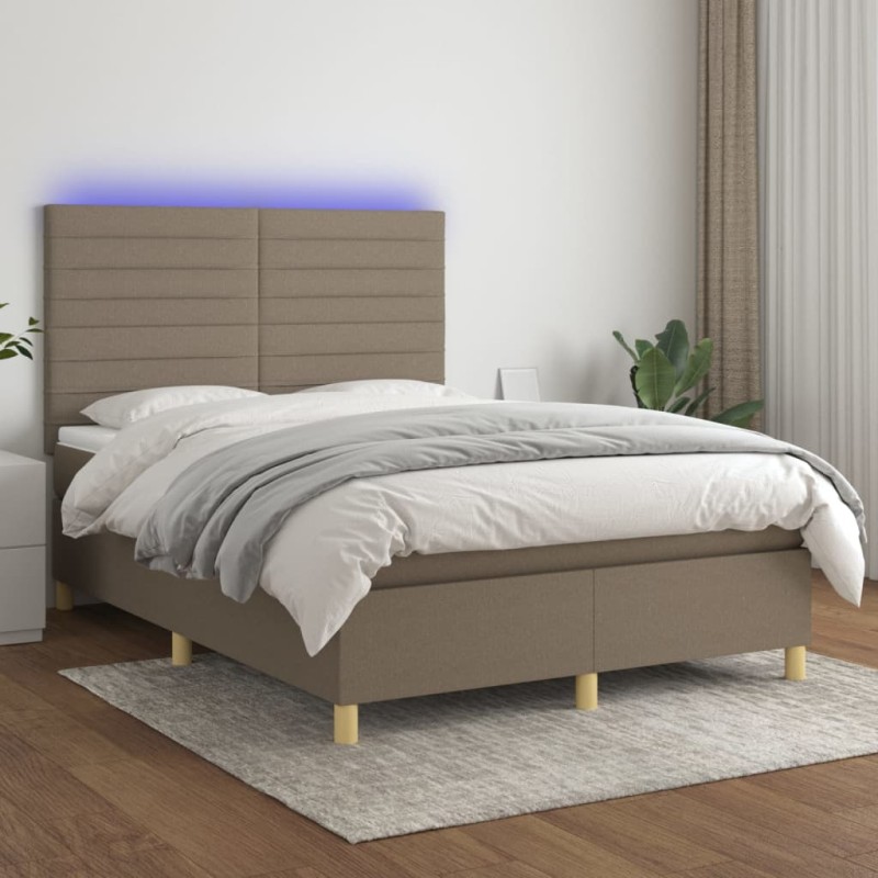 vidaXL Boxspringbett mit Matratze & LED Taupe 140x190 cm Stoff vidaXL Boxspringbett mit Matratze & LED Taupe 140x190 cm Stoff