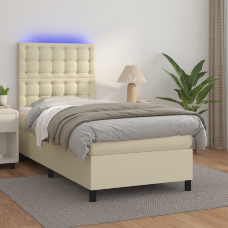 vidaXL Boxspringbett mit Matratze & LED Creme 80x200 cm Kunstleder