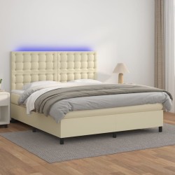vidaXL Boxspringbett mit Matratze & LED Creme 160x200 cm Kunstleder