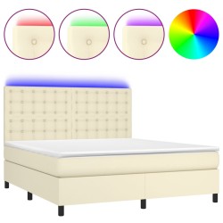vidaXL Boxspringbett mit Matratze & LED Creme 160x200 cm Kunstleder