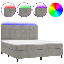 vidaXL Boxspringbett mit Matratze & LED Hellgrau 160x200 cm Samt