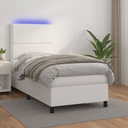 vidaXL Boxspringbett mit Matratze & LED Weiß 90x190 cm Kunstleder