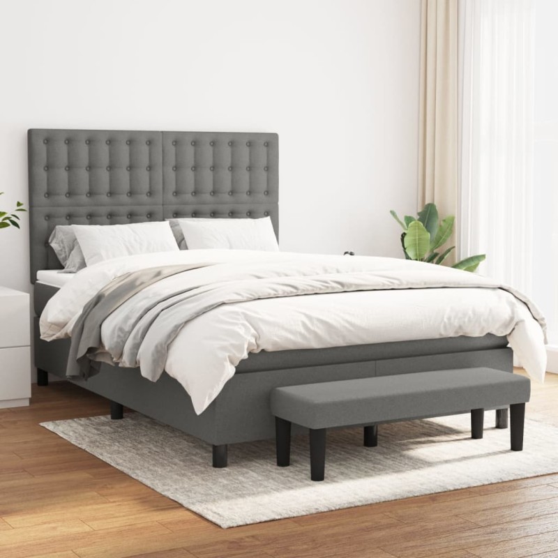 vidaXL Boxspringbett mit Matratze Dunkelgrau 140x190 cm Stoff vidaXL Boxspringbett mit Matratze Dunkelgrau 140x190 cm Stoff
