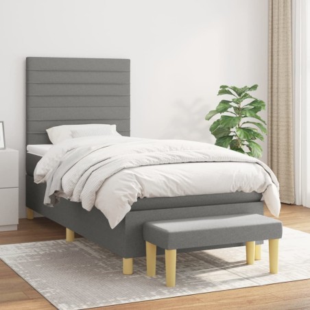 vidaXL Boxspringbett mit Matratze Dunkelgrau 90x200 cm Stoff