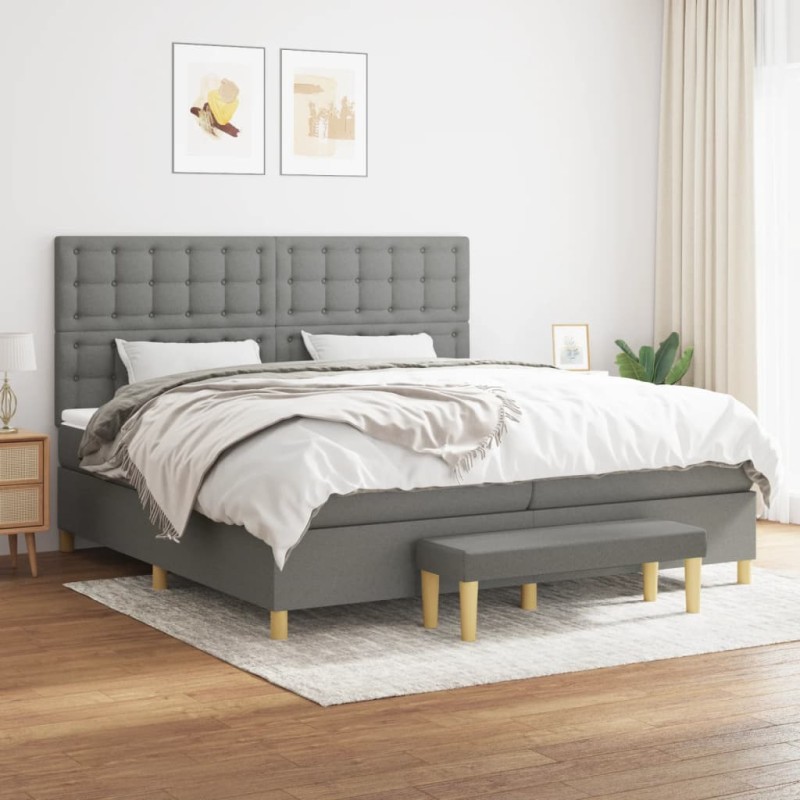vidaXL Boxspringbett mit Matratze Dunkelgrau 200x200 cm Stoff vidaXL Boxspringbett mit Matratze Dunkelgrau 200x200 cm Stoff