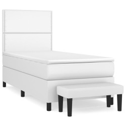 vidaXL Boxspringbett mit Matratze Weiß 90x200 cm Kunstleder
