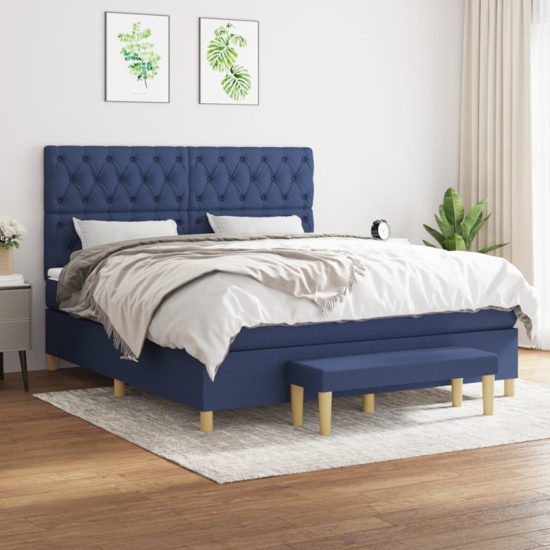 vidaXL Boxspringbett mit Matratze Blau 160x200 cm Stoff vidaXL Boxspringbett mit Matratze Blau 160x200 cm Stoff