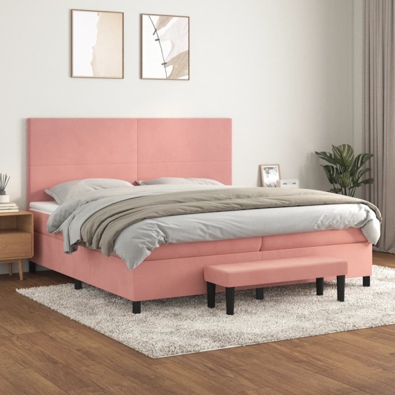 vidaXL Boxspringbett mit Matratze Rosa 200x200 cm Samt vidaXL Boxspringbett mit Matratze Rosa 200x200 cm Samt