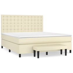 vidaXL Boxspringbett mit Matratze Creme 160x200 cm Kunstleder