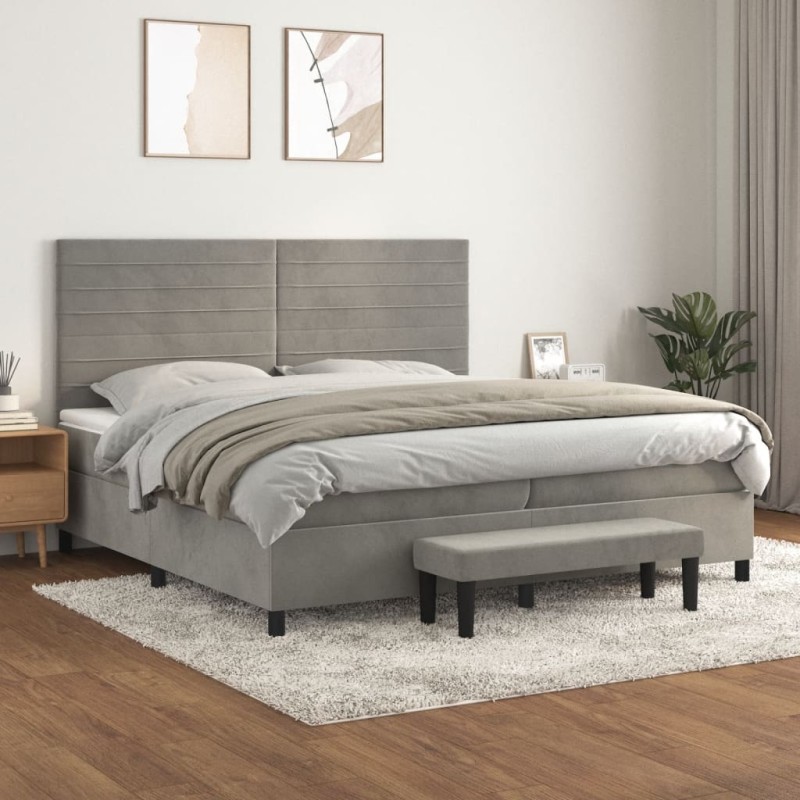 vidaXL Boxspringbett mit Matratze Hellgrau 200x200 cm Samt vidaXL Boxspringbett mit Matratze Hellgrau 200x200 cm Samt