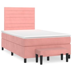 vidaXL Boxspringbett mit Matratze Rosa 120x200 cm Samt