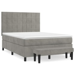 vidaXL Boxspringbett mit Matratze Hellgrau 140x190 cm Samt