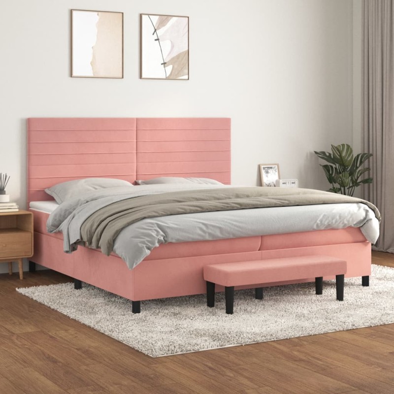vidaXL Boxspringbett mit Matratze Rosa 200x200 cm Samt vidaXL Boxspringbett mit Matratze Rosa 200x200 cm Samt