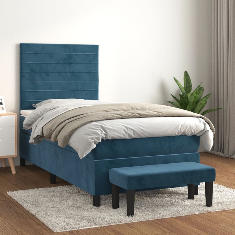 vidaXL Boxspringbett mit Matratze Dunkelblau 90x190 cm Samt vidaXL Boxspringbett mit Matratze Dunkelblau 90x190 cm Samt