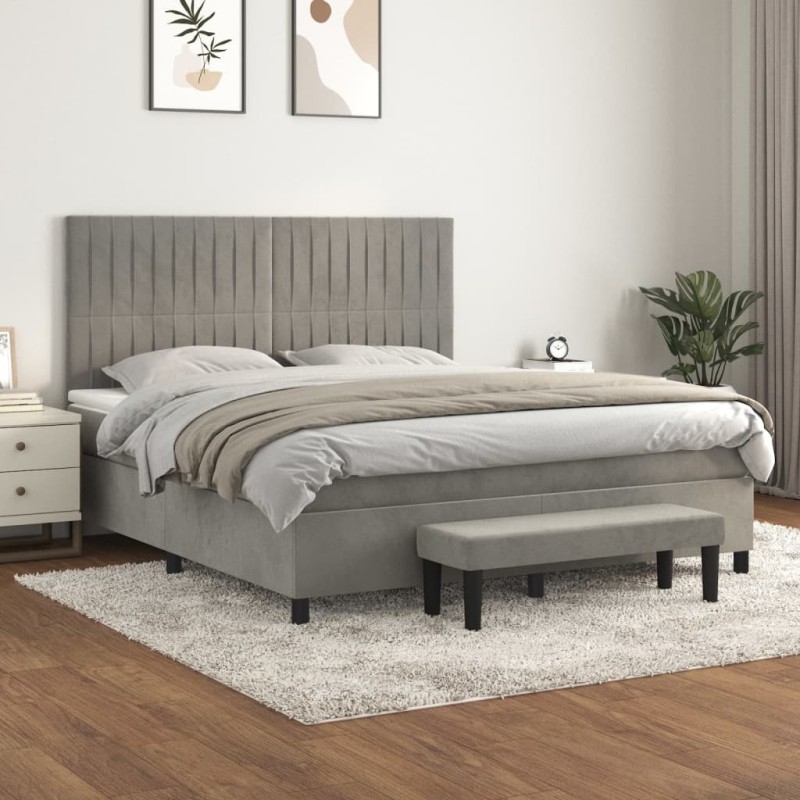 vidaXL Boxspringbett mit Matratze Hellgrau 180x200 cm Samt vidaXL Boxspringbett mit Matratze Hellgrau 180x200 cm Samt