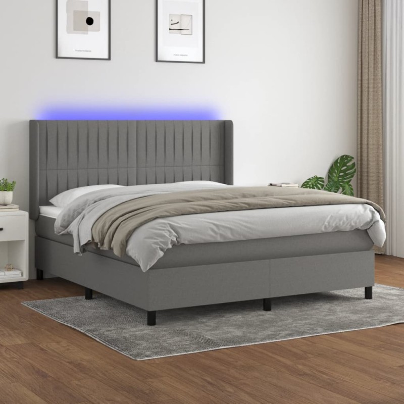 vidaXL Boxspringbett mit Matratze & LED Dunkelgrau 160x200 cm Stoff vidaXL Boxspringbett mit Matratze & LED Dunkelgrau 160x200 cm Stoff