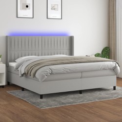 vidaXL Boxspringbett mit Matratze & LED Hellgrau 200x200 cm Stoff