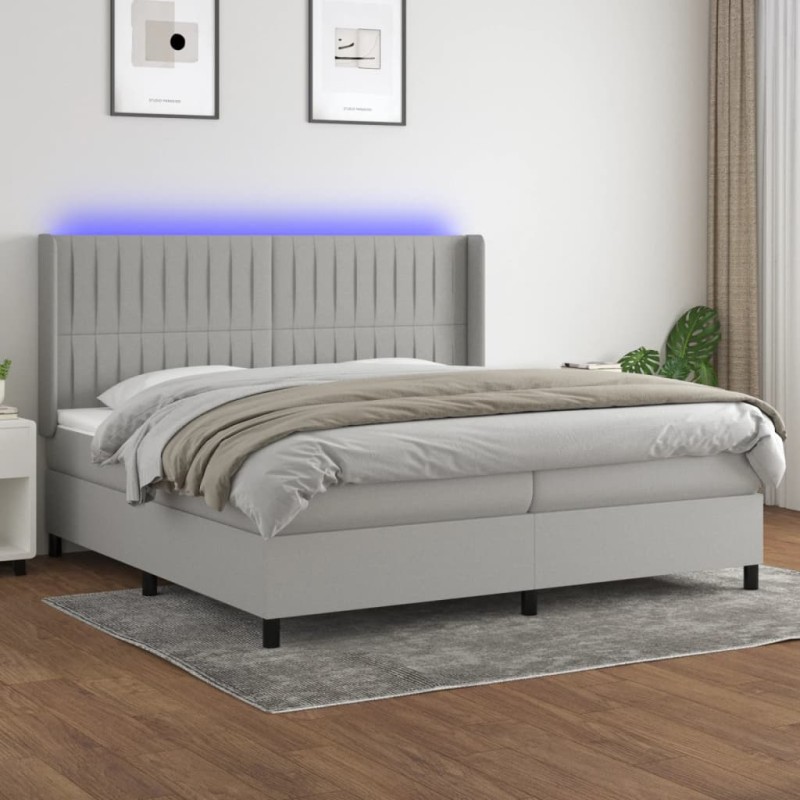 vidaXL Boxspringbett mit Matratze & LED Hellgrau 200x200 cm Stoff vidaXL Boxspringbett mit Matratze & LED Hellgrau 200x200 cm Stoff