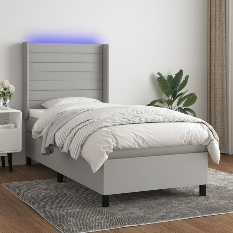 vidaXL Boxspringbett mit Matratze & LED Hellgrau 80x200 cm Stoff vidaXL Boxspringbett mit Matratze & LED Hellgrau 80x200 cm Stoff